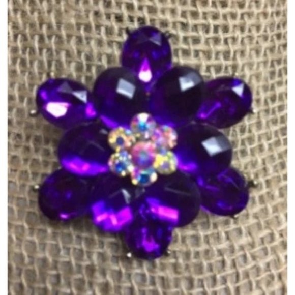 Purple Flower Brooch Pin Bride Bridal Bouquet Silver Retro Vintage Bling Glam - Picture 1 of 3